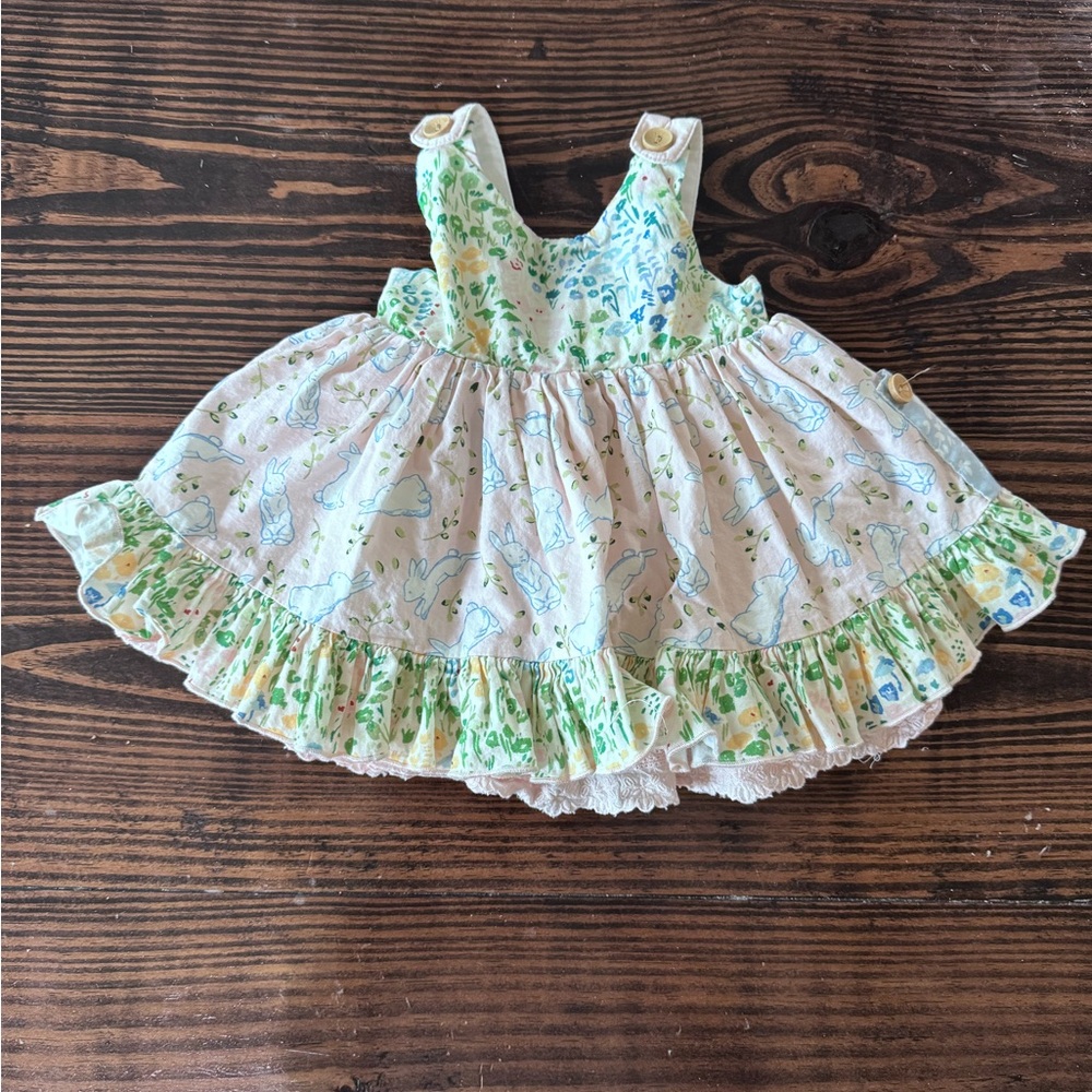 SweetHoney Green Bunny Print Dress 12mo